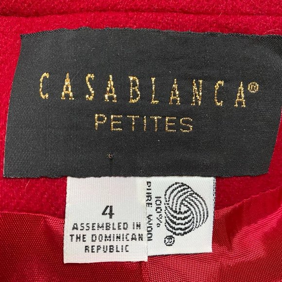 Vintage 90s CASABLANCA Petites Red Wool Blazer Double-Breasted Jacket Gold 4 - Picture 7 of 7